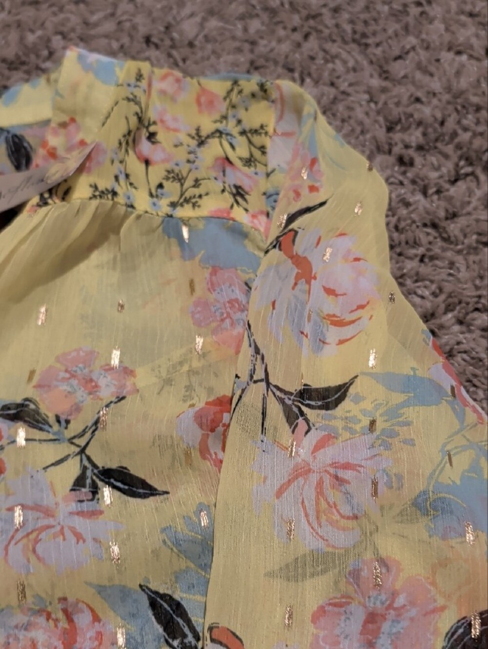 Fig & Flower Yellow Floral Button-Front Blouse - Picture 8 of 10